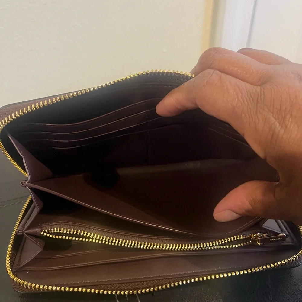 Coach Dark Brown Zip-Around Wallet - Picture 3 of 4